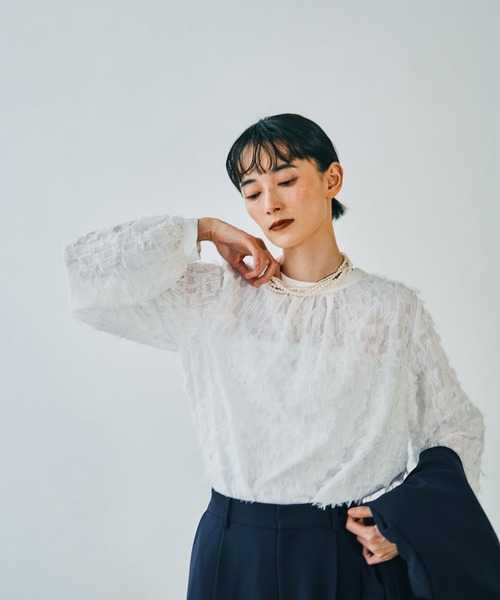 入卒式／セレモニー】ジャガードハイネックブラウス 601009（シャツ