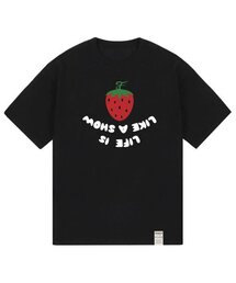 [ユニセックス]ストロベリーリバースロゴ半袖Tシャツ_ブラック