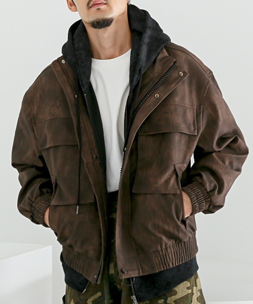 LUXSTYLE（ラグスタイル）の「PUレザーワイドジャケット（ライダースジャケット・メンズ・ブラック/ブラウン・L/M）」の2枚目の写真