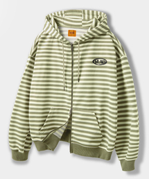 DIMITRI BLACK（ディミトリブラック）の「VLADストライプロゴフードジップアップ_カーキ&amp;オートミール（パーカー）」