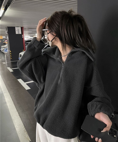 lulufa(ルルファ)の「ルーズハーフジップ スタンドネックプルオーバー(スウェット・レディース・アイボリー/チャコール・MEDIUM/LARGE)」の3枚目の写真