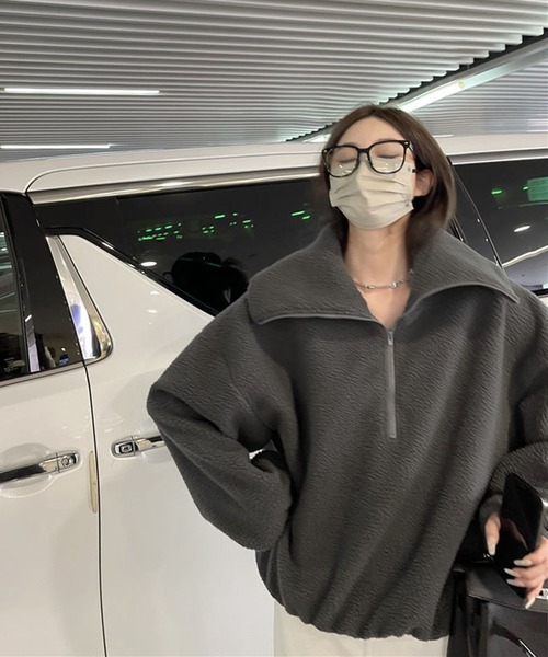 lulufa(ルルファ)の「ルーズハーフジップ スタンドネックプルオーバー(スウェット・レディース・アイボリー/チャコール・MEDIUM/LARGE)」の5枚目の写真