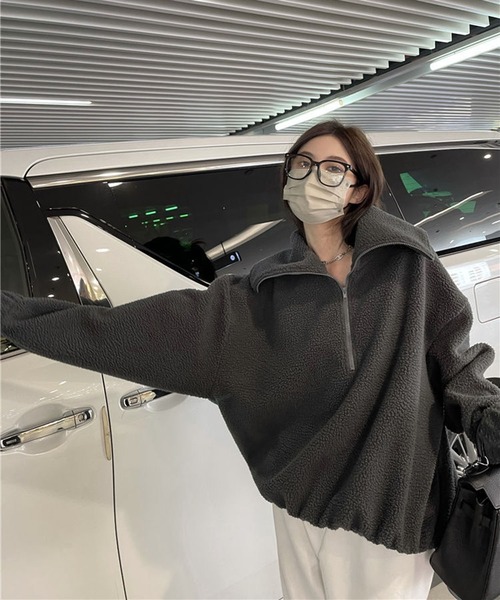 lulufa(ルルファ)の「ルーズハーフジップ スタンドネックプルオーバー(スウェット・レディース・アイボリー/チャコール・MEDIUM/LARGE)」の7枚目の写真