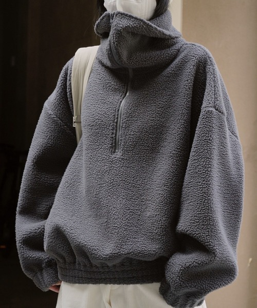 lulufa(ルルファ)の「ルーズハーフジップ スタンドネックプルオーバー(スウェット・レディース・アイボリー/チャコール・MEDIUM/LARGE)」の8枚目の写真