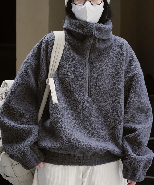 lulufa(ルルファ)の「ルーズハーフジップ スタンドネックプルオーバー(スウェット・レディース・アイボリー/チャコール・MEDIUM/LARGE)」の9枚目の写真