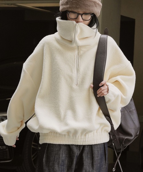 lulufa(ルルファ)の「ルーズハーフジップ スタンドネックプルオーバー(スウェット・レディース・アイボリー/チャコール・MEDIUM/LARGE)」の11枚目の写真