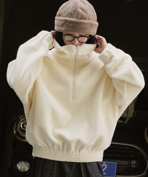 lulufa(ルルファ)の「ルーズハーフジップ スタンドネックプルオーバー(スウェット・レディース・アイボリー/チャコール・MEDIUM/LARGE)」の12枚目の写真