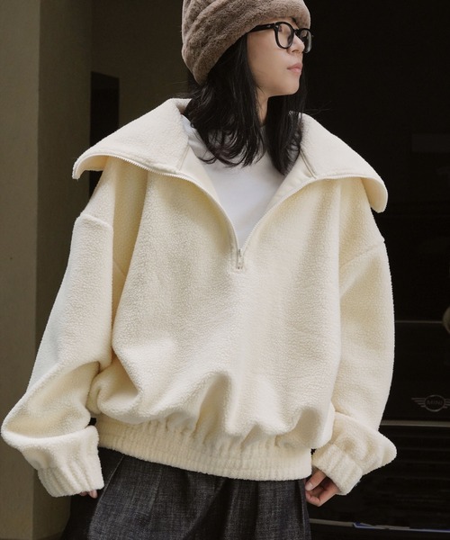 lulufa(ルルファ)の「ルーズハーフジップ スタンドネックプルオーバー(スウェット・レディース・アイボリー/チャコール・MEDIUM/LARGE)」の15枚目の写真