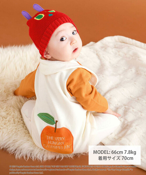 SLAP SLIP BABY（スラップスリップベビー）の「【絵本コラボ-はらぺこあおむし-】袖配色おしりパッチカバーオール(70~80cm)（ロンパース・キッズ・オレンジ/グリーン・70cm/80ｃｍ）」の4枚目の写真