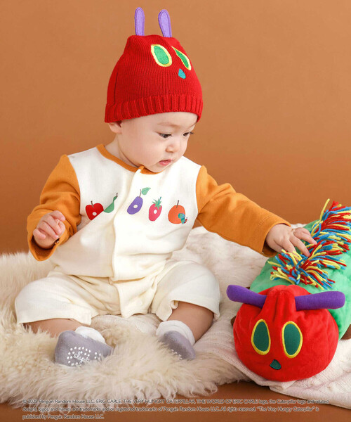 SLAP SLIP BABY（スラップスリップベビー）の「【絵本コラボ-はらぺこあおむし-】袖配色おしりパッチカバーオール(70~80cm)（ロンパース・キッズ・オレンジ/グリーン・70cm/80ｃｍ）」の5枚目の写真