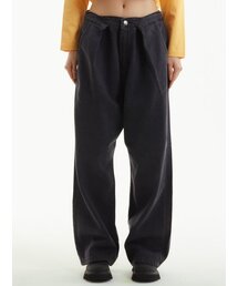 タックワイドバンディングデニムパンツブラック