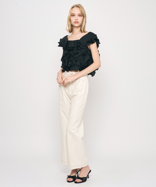 ME COUTURE(ミークチュール)の「シアーフレアフリルブラウス(シャツ/ブラウス・レディース・ピンク/ブラック/オフホワイト/ライトブルー・FREE)」の10枚目の写真