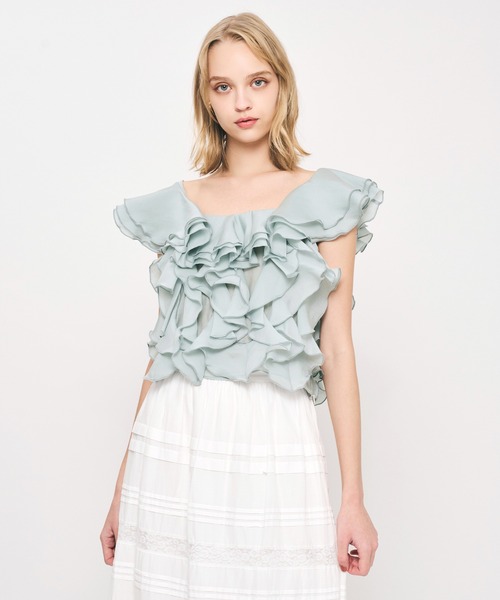 ME COUTURE(ミークチュール)の「シアーフレアフリルブラウス(シャツ/ブラウス・レディース・ピンク/ブラック/オフホワイト/ライトブルー・FREE)」の19枚目の写真