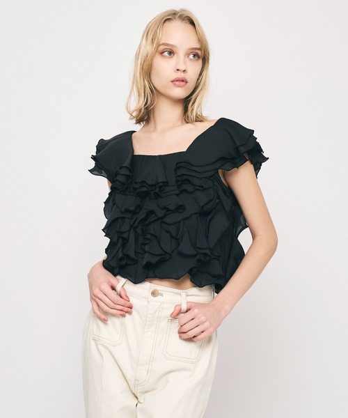 ME COUTURE(ミークチュール)の「シアーフレアフリルブラウス(シャツ/ブラウス・レディース・ピンク/ブラック/オフホワイト/ライトブルー・FREE)」の15枚目の写真