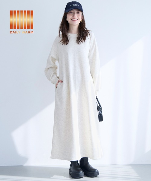 coca(coca)(コカ)の「【DAILY WARM】裏起毛スウェットワンピース(ワンピース・レディース・オートミール/ネイビー・S/M/L)」の2枚目の写真