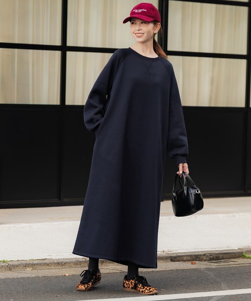 coca(coca)(コカ)の「【DAILY WARM】裏起毛スウェットワンピース(ワンピース・レディース・オートミール/ネイビー・S/M/L)」の15枚目の写真