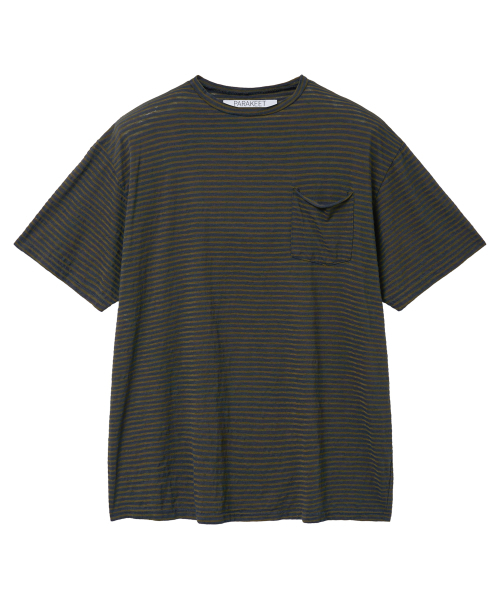 PARAKEET(パラキート)の「ストライプウォッシュドポケットダメージTシャツ(ダークグリーン)(Tシャツ/カットソー・レディース・ダークグリーン・SMALL/MEDIUM/LARGE)」の1枚目の写真