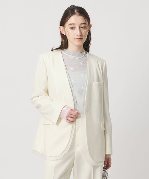 UNITED ARROWS（ユナイテッドアローズ）の「オーガンジー コンビ ジャケット（ノーカラージャケット・レディース・ブラック/オフホワイト・38/36）」の2枚目の写真