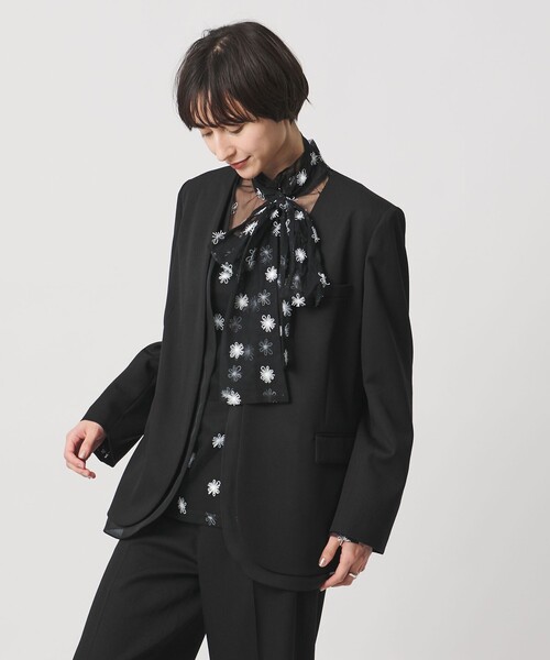 UNITED ARROWS（ユナイテッドアローズ）の「オーガンジー コンビ ジャケット（ノーカラージャケット・レディース・ブラック/オフホワイト・38/36）」の5枚目の写真
