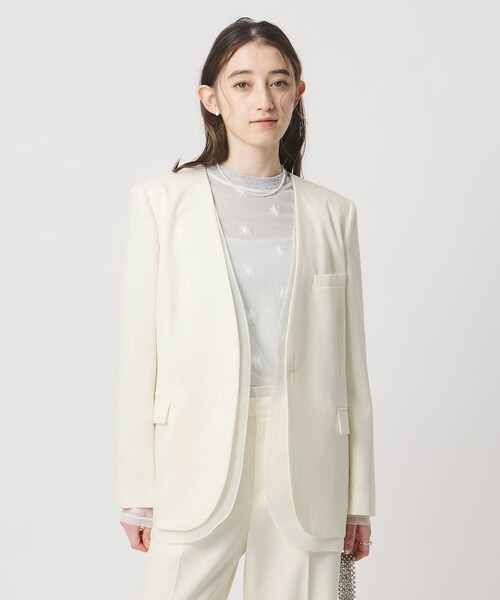 UNITED ARROWS（ユナイテッドアローズ）の「オーガンジー コンビ ジャケット（ノーカラージャケット・レディース・ブラック/オフホワイト・38/36）」の7枚目の写真