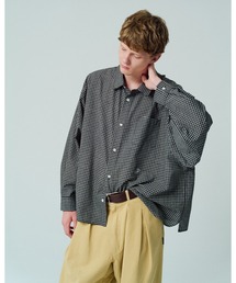 ADAMPATEK/small check wide shirt/スモールチェック刺繍入りワイドボックスシャツ