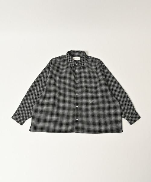 ADAM PATEK(アダムパテック)の「ADAMPATEK/small check wide shirt/スモールチェック刺繍入りワイドボックスシャツ(シャツ/ブラウス・メンズ・グリーン/ブラック・2/1)」の7枚目の写真