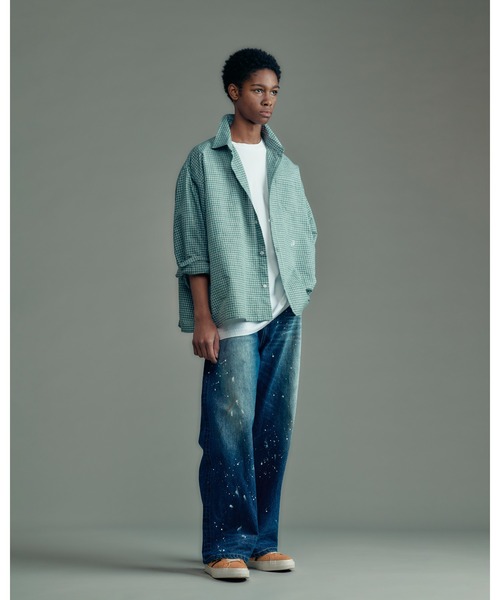 ADAM PATEK(アダムパテック)の「ADAMPATEK/small check wide shirt/スモールチェック刺繍入りワイドボックスシャツ(シャツ/ブラウス・メンズ・グリーン/ブラック・2/1)」の5枚目の写真