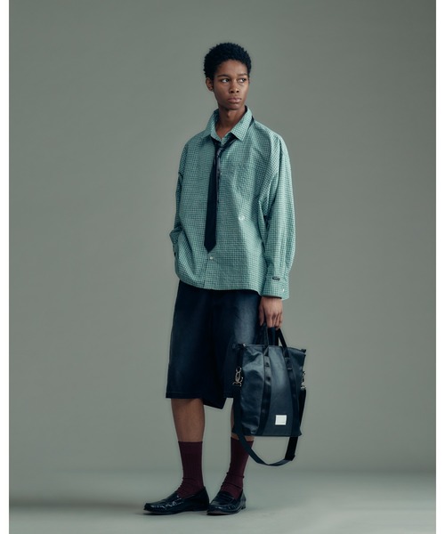 ADAM PATEK(アダムパテック)の「ADAMPATEK/small check wide shirt/スモールチェック刺繍入りワイドボックスシャツ(シャツ/ブラウス・メンズ・グリーン/ブラック・2/1)」の6枚目の写真