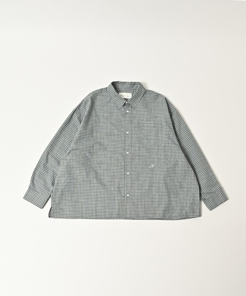 ADAM PATEK(アダムパテック)の「ADAMPATEK/small check wide shirt/スモールチェック刺繍入りワイドボックスシャツ(シャツ/ブラウス・メンズ・グリーン/ブラック・2/1)」の4枚目の写真