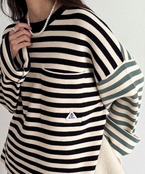 fredy emue（フレディエミュ）の「【GEVACO/ゲバコ】ボーダーニットプルオーバー（ニット/セーター・レディース・ブラック系その他/ブラック系その他2/レッド系その他/ブルー系その他・38）」の2枚目の写真