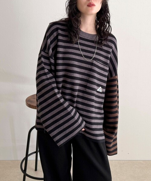 fredy emue（フレディエミュ）の「【GEVACO/ゲバコ】ボーダーニットプルオーバー（ニット/セーター・レディース・ブラック系その他/ブラック系その他2/レッド系その他/ブルー系その他・38）」の3枚目の写真