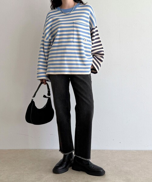 fredy emue（フレディエミュ）の「【GEVACO/ゲバコ】ボーダーニットプルオーバー（ニット/セーター・レディース・ブラック系その他/ブラック系その他2/レッド系その他/ブルー系その他・38）」の11枚目の写真