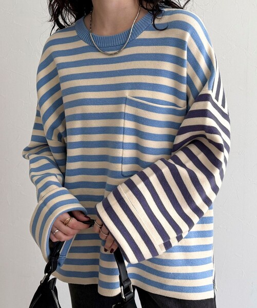 fredy emue（フレディエミュ）の「【GEVACO/ゲバコ】ボーダーニットプルオーバー（ニット/セーター・レディース・ブラック系その他/ブラック系その他2/レッド系その他/ブルー系その他・38）」の13枚目の写真