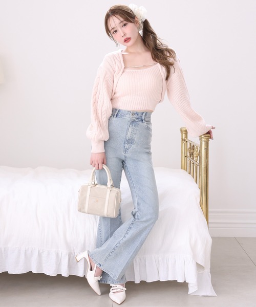 one after another NICE CLAUP（ワンアフターアナザーナイスクラップ）の「ケーブルニットアンサンブル（アンサンブル・レディース・アイボリー/杢グレー/ブラウン/ライトピンク・FREE）」の5枚目の写真