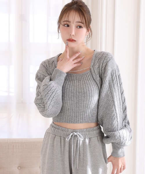 one after another NICE CLAUP（ワンアフターアナザーナイスクラップ）の「ケーブルニットアンサンブル（アンサンブル・レディース・アイボリー/杢グレー/ブラウン/ライトピンク・FREE）」の10枚目の写真