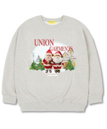 ツーサンタオーバーサイズマンツーマンクリスマスTシャツ[裏起毛]オートミール