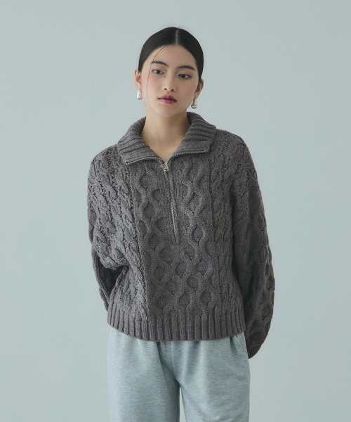 VICKY（ビッキー）の「バルキーケーブルハーフジップニット≪手洗い可能≫（ニット/セーター・レディース・レッド/オフホワイト/ダークグレー・M）」の2枚目の写真