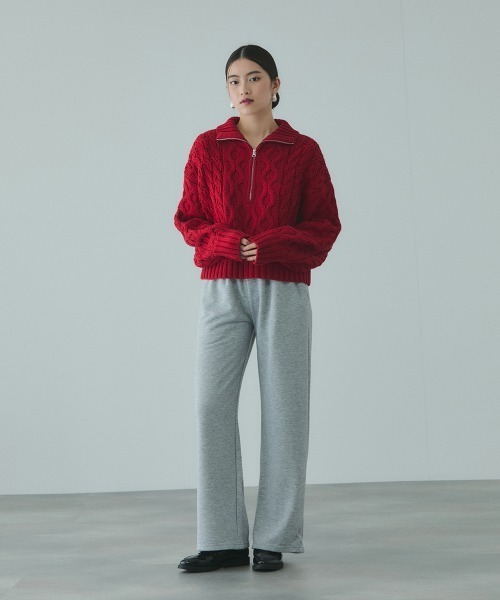 VICKY（ビッキー）の「バルキーケーブルハーフジップニット≪手洗い可能≫（ニット/セーター・レディース・レッド/オフホワイト/ダークグレー・M）」の4枚目の写真