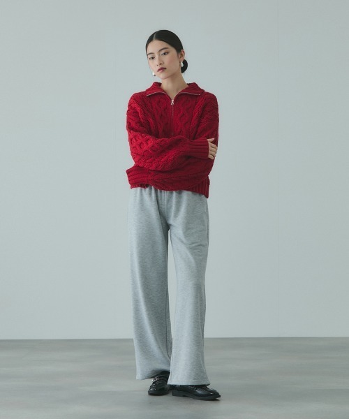 VICKY（ビッキー）の「バルキーケーブルハーフジップニット≪手洗い可能≫（ニット/セーター・レディース・レッド/オフホワイト/ダークグレー・M）」の5枚目の写真