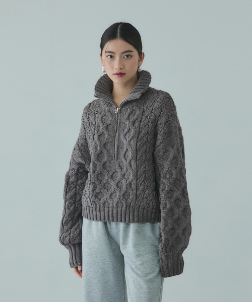 VICKY（ビッキー）の「バルキーケーブルハーフジップニット≪手洗い可能≫（ニット/セーター・レディース・レッド/オフホワイト/ダークグレー・M）」の18枚目の写真