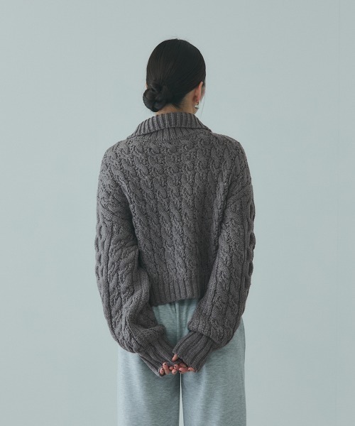 VICKY（ビッキー）の「バルキーケーブルハーフジップニット≪手洗い可能≫（ニット/セーター・レディース・レッド/オフホワイト/ダークグレー・M）」の19枚目の写真