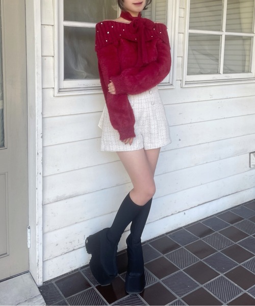 abc une face（アーベーセーアンフェイス）の「バックリボンショートパンツ（その他パンツ・レディース・ブラック/ホワイト・FREE）」の8枚目の写真