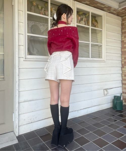 abc une face（アーベーセーアンフェイス）の「バックリボンショートパンツ（その他パンツ・レディース・ブラック/ホワイト・FREE）」の9枚目の写真