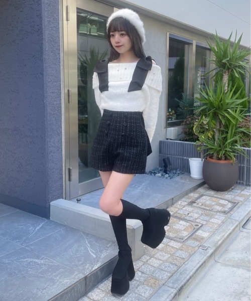 abc une face（アーベーセーアンフェイス）の「バックリボンショートパンツ（その他パンツ・レディース・ブラック/ホワイト・FREE）」の17枚目の写真