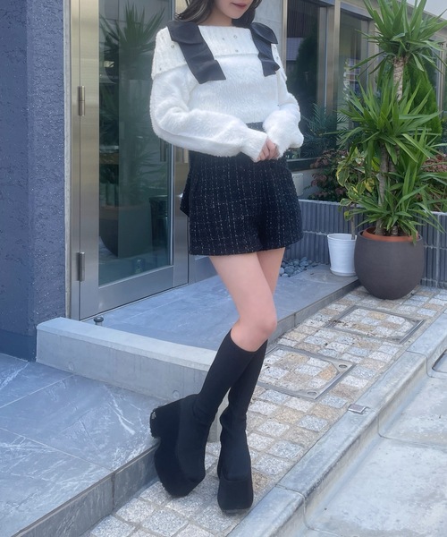 abc une face（アーベーセーアンフェイス）の「バックリボンショートパンツ（その他パンツ・レディース・ブラック/ホワイト・FREE）」の16枚目の写真