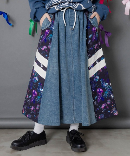 Scolar クラゲ柄ナイロン×デニムスカート ScoLar スカラー クラゲ柄ナイロン×デニムスカート Fun's | スカラー(ScoLar