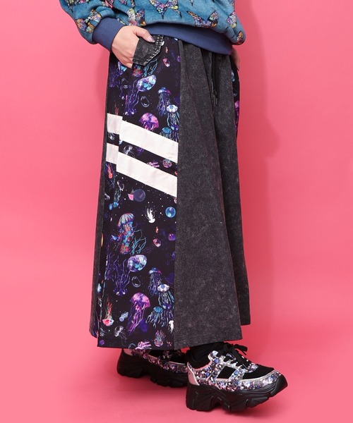 ScoLar 153775：クラゲ柄ナイロン×デニムスカート ScoLar（スカラー） デニムスカート 153775：クラゲ柄ナイロン×デニム