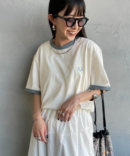 FRED PERRY 別注 ワンポイントロゴ刺繍 リンガーTシャツ FRED PERRY/フレッドペリー] 別注 ワンポイントロゴ刺繍 リンガーT