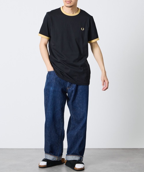 FRED PERRY 別注 ワンポイントロゴ刺繍 リンガーTシャツ FRED PERRY/フレッドペリー] 別注 ワンポイントロゴ刺繍 リンガーT