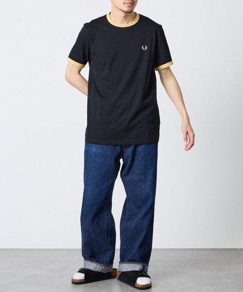FRED PERRY/フレッドペリー] 別注 ワンポイントロゴ刺繍 リンガーT